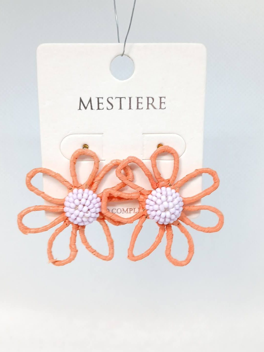 Orange Raffia Lavender Daisy Statement Earrings