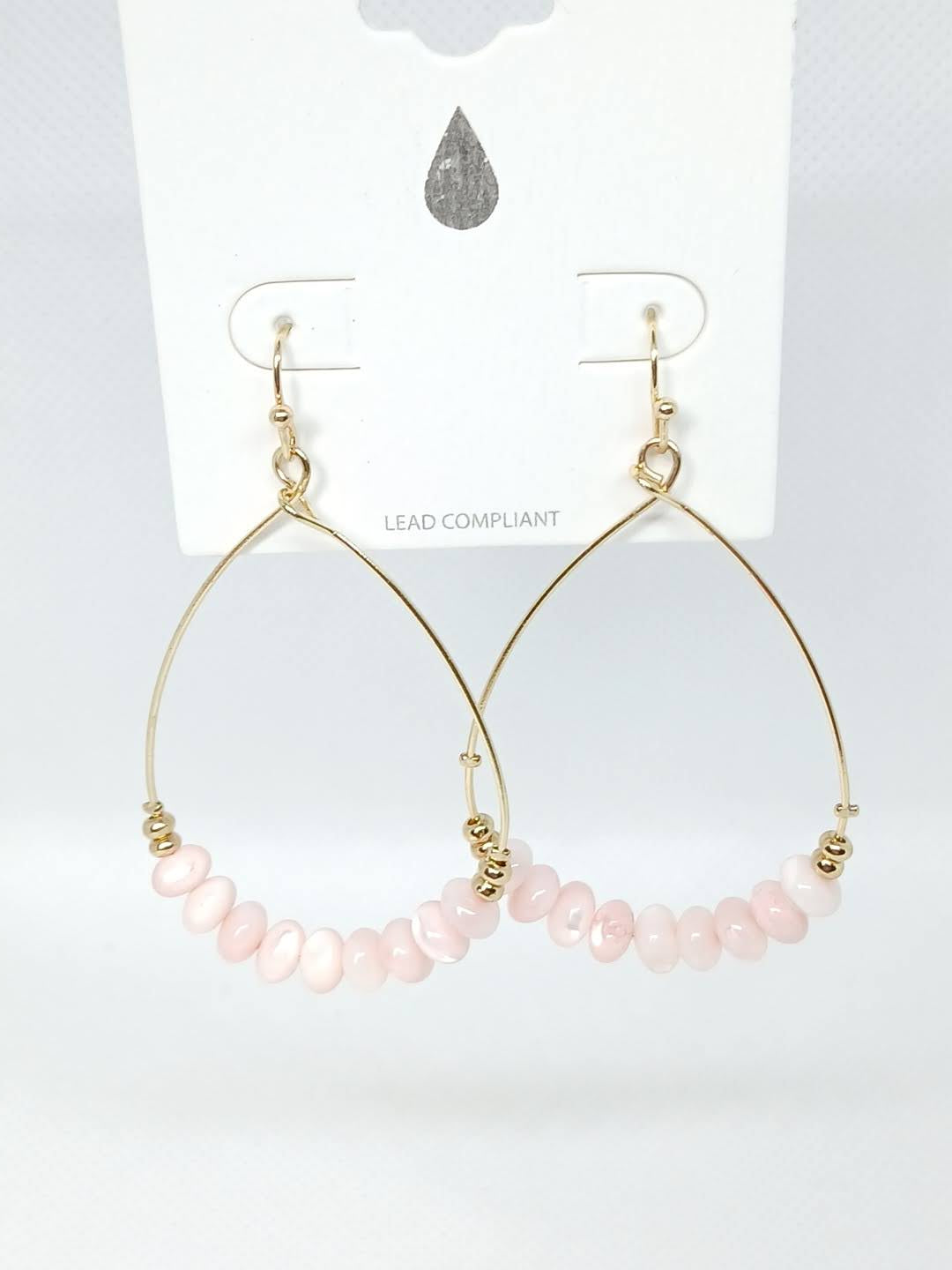 Translucent Beaded Teardrop Earrings - Light Pink