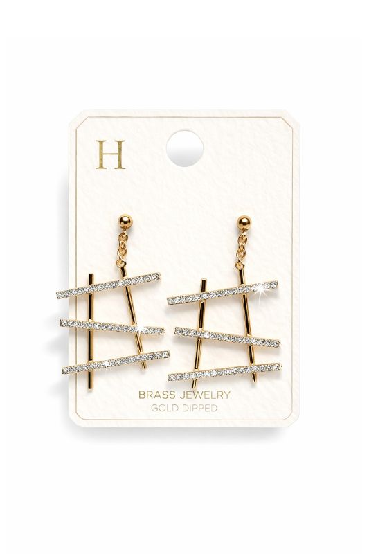 Gold Dipped Rhinestone Bar Dangle Earrings Modern Statement