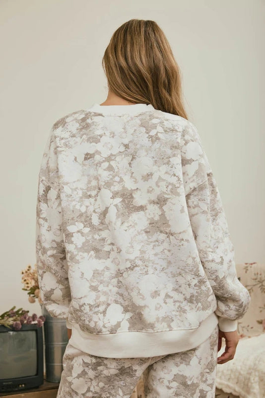 Taupe Floral Lounge Sweatshirt - Grey Multi