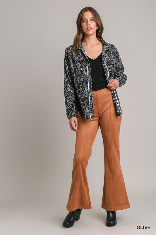 *PRICE DROP Umgee Paisley Button Down Corduroy Shirt - Olive