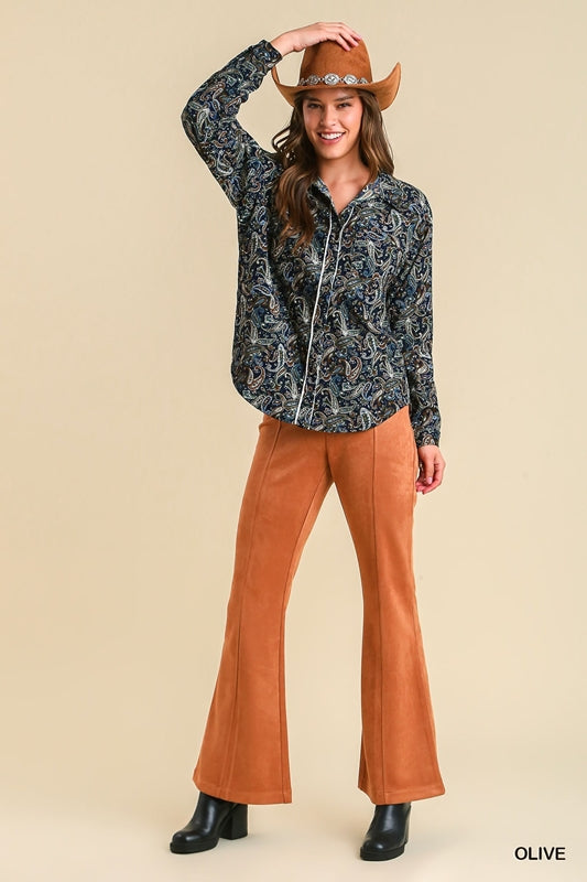 *PRICE DROP Umgee Paisley Button Down Corduroy Shirt - Olive