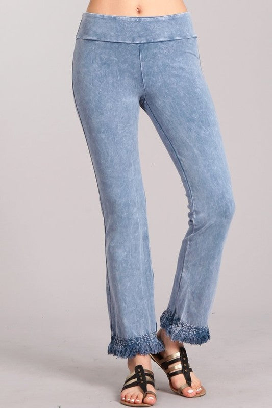 Chatoyant Mineral Wash Ankle Fringe Hem Pants - Many Colors