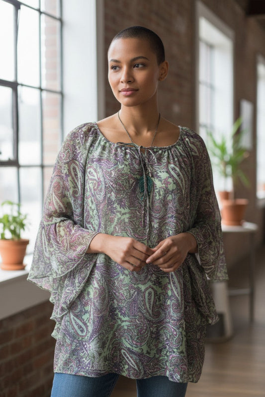 Lady Noiz Paisley Tunic Blouse - Aqua Multi