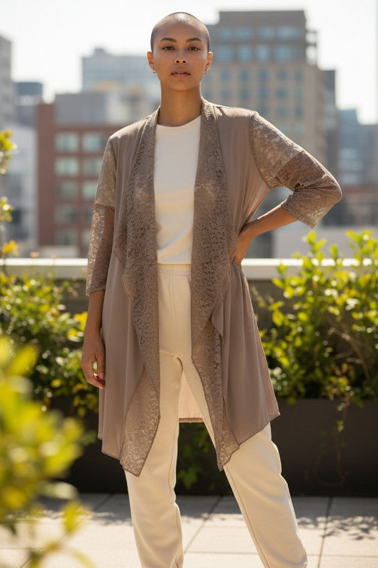Lady Noiz Lace Drape Layer Long Cardigan - Mocha