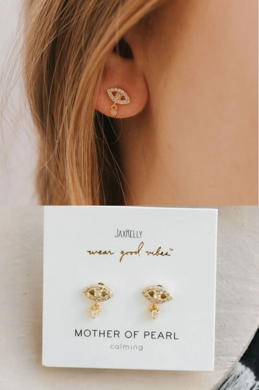 JaxKelly Mother of Pearl Evil Eye Drop Earrings