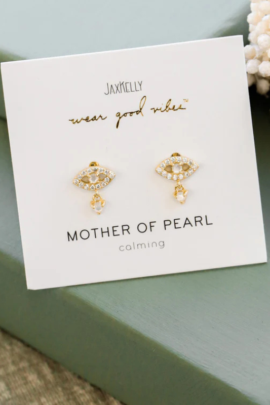 JaxKelly Mother of Pearl Evil Eye Drop Earrings