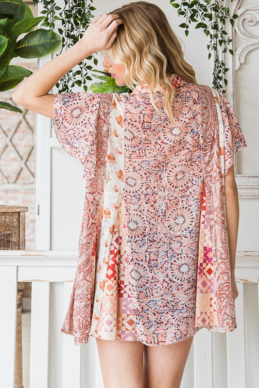 Oli & Hali Print Sheer Tunic Blouse - Pink