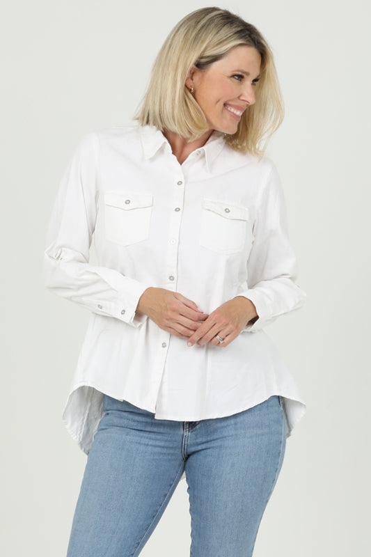 Southwestern Hi Lo Peplum Embroidered Shirt - Ivory