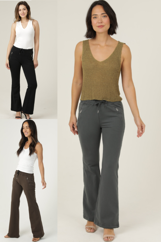 Nostalgia French Terry Flare Pants with Zipper Detail & Drawstring Waist