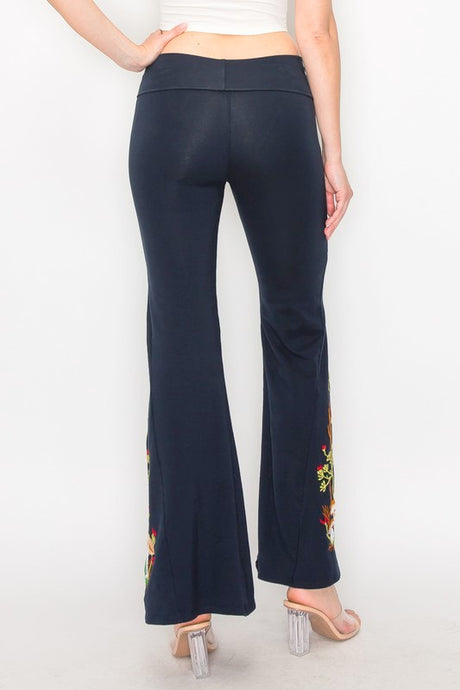 T-Party Mushroom Embroidered Yoga Pants - Navy