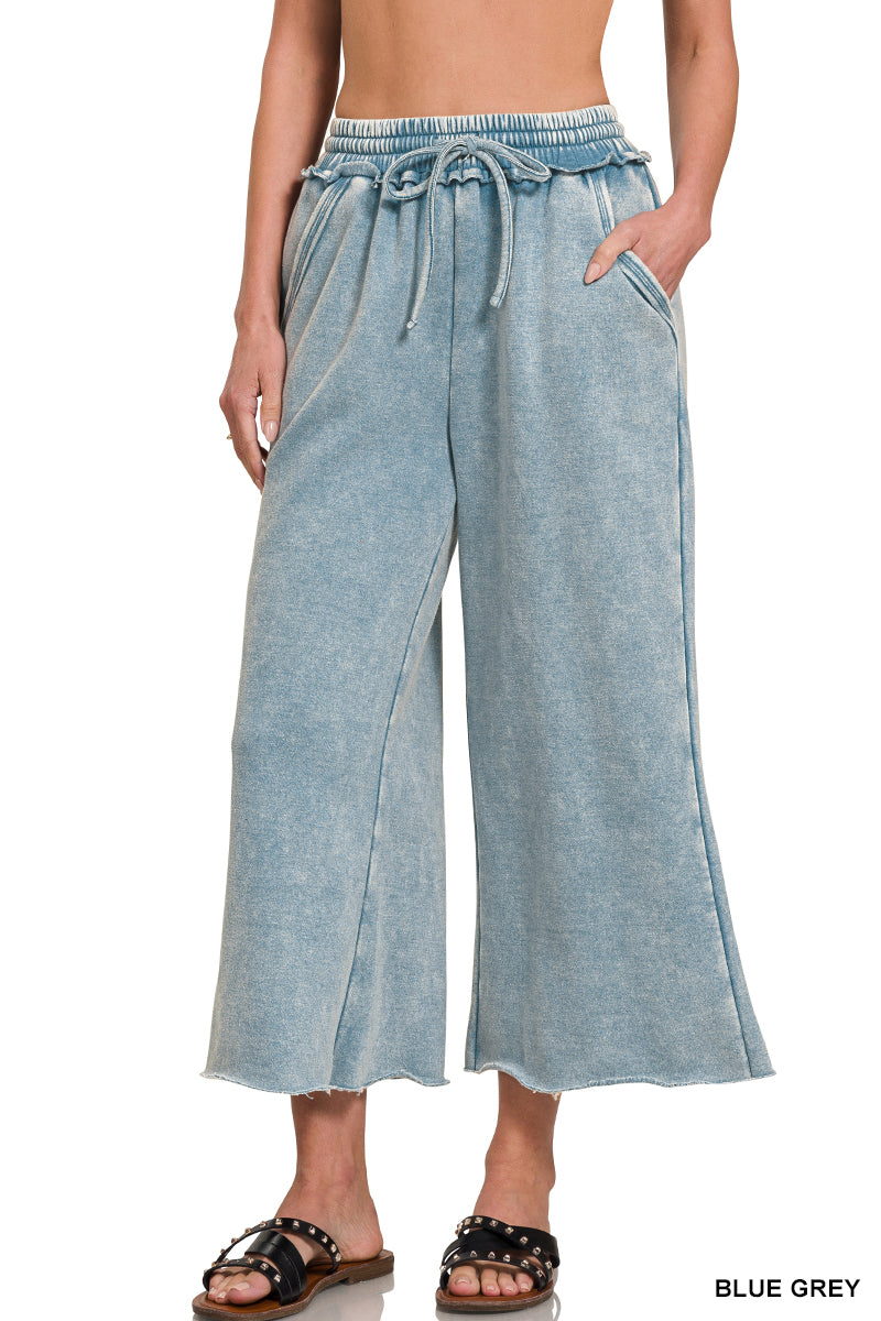 Zenana Acid Washed Fleece Palazzo Pants