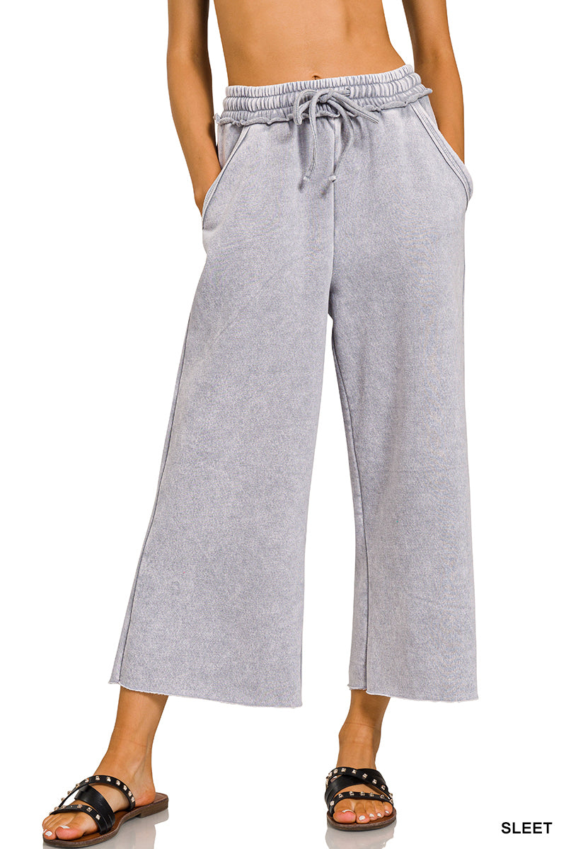 Zenana Acid Washed Fleece Palazzo Pants