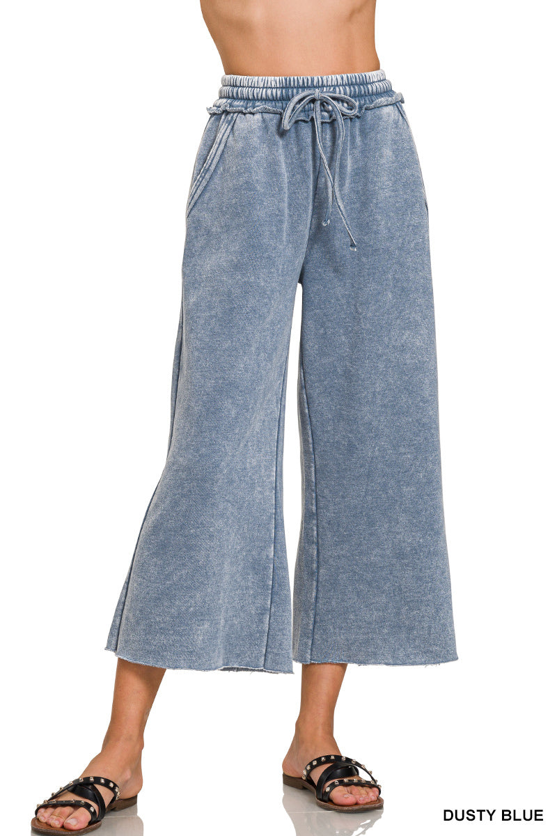 Zenana Acid Washed Fleece Palazzo Pants