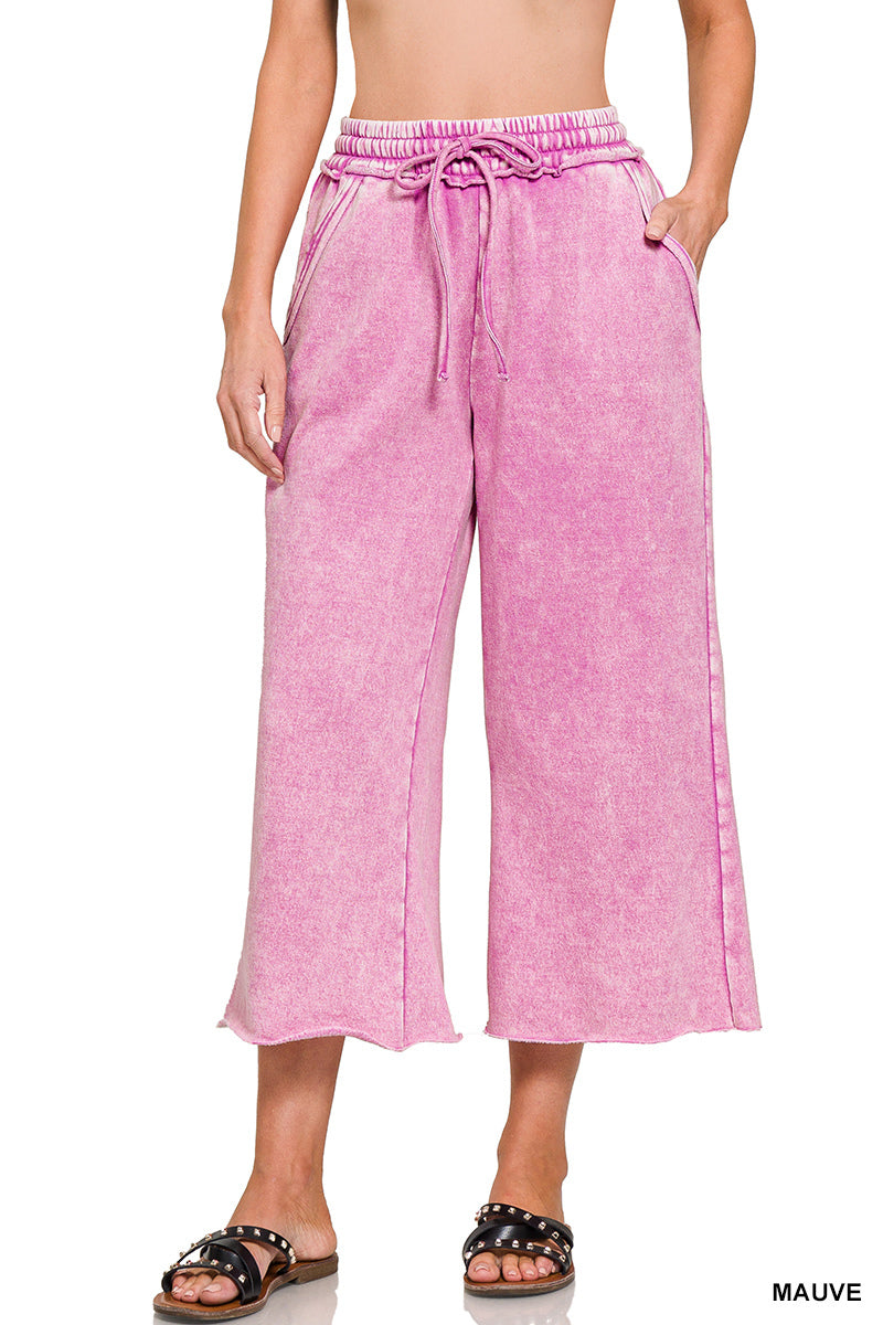 Zenana Acid Washed Fleece Palazzo Pants