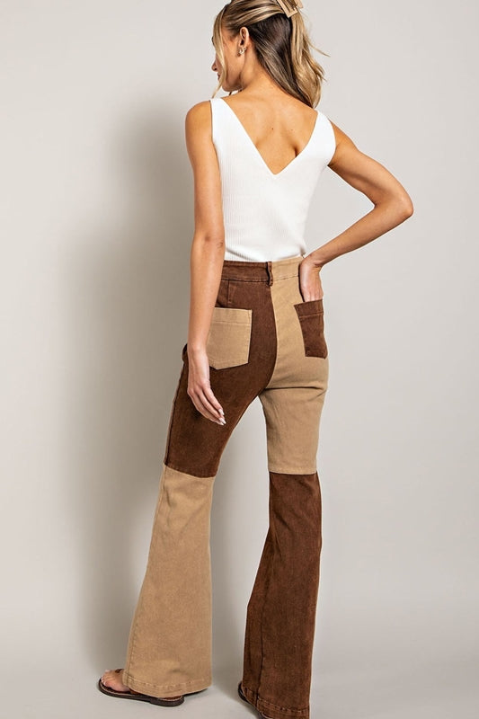 Eesome Mineral Wash Color Block Pants - Cocoa Brown