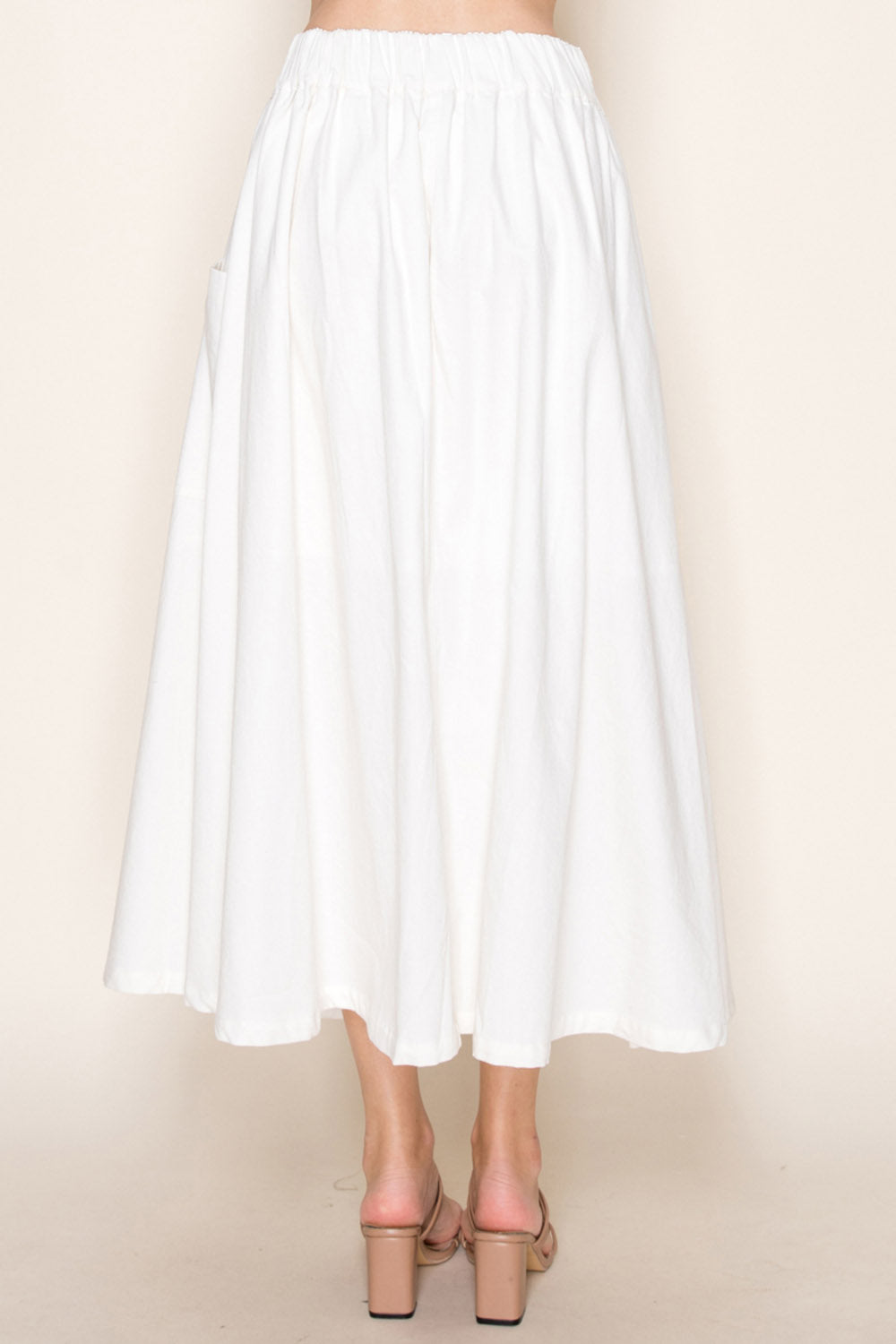 High Waist Button Front Midi Skirt With Pockets - Soft Off White