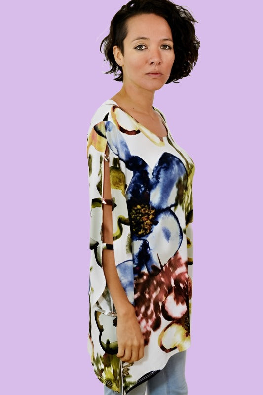 Sea & Anchor Print Asymmetrical Tunic - Olive Blue