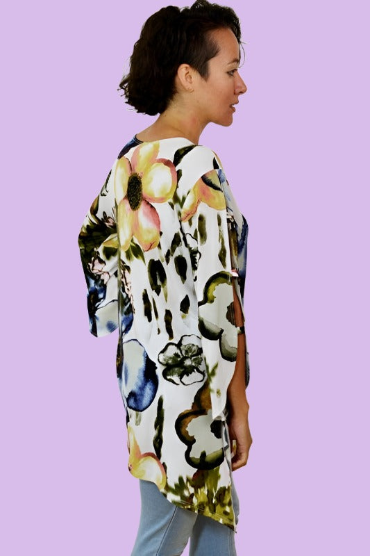 Sea & Anchor Print Asymmetrical Tunic - Olive Blue