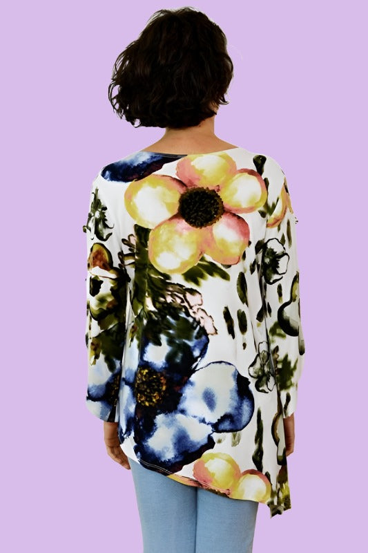 Sea & Anchor Print Asymmetrical Tunic - Olive Blue