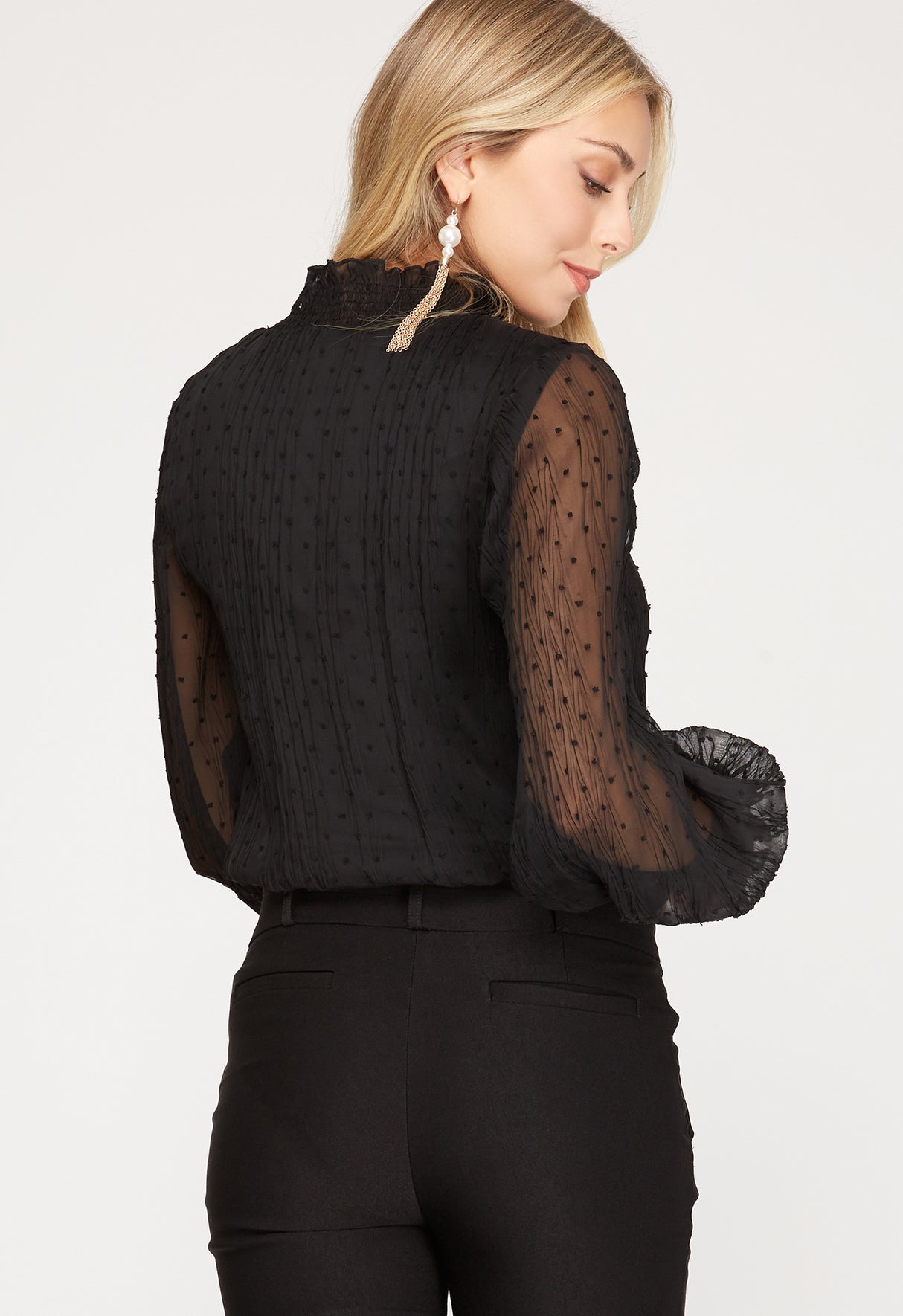She + Sky Plisse Swiss Dot Bodysuit - Black