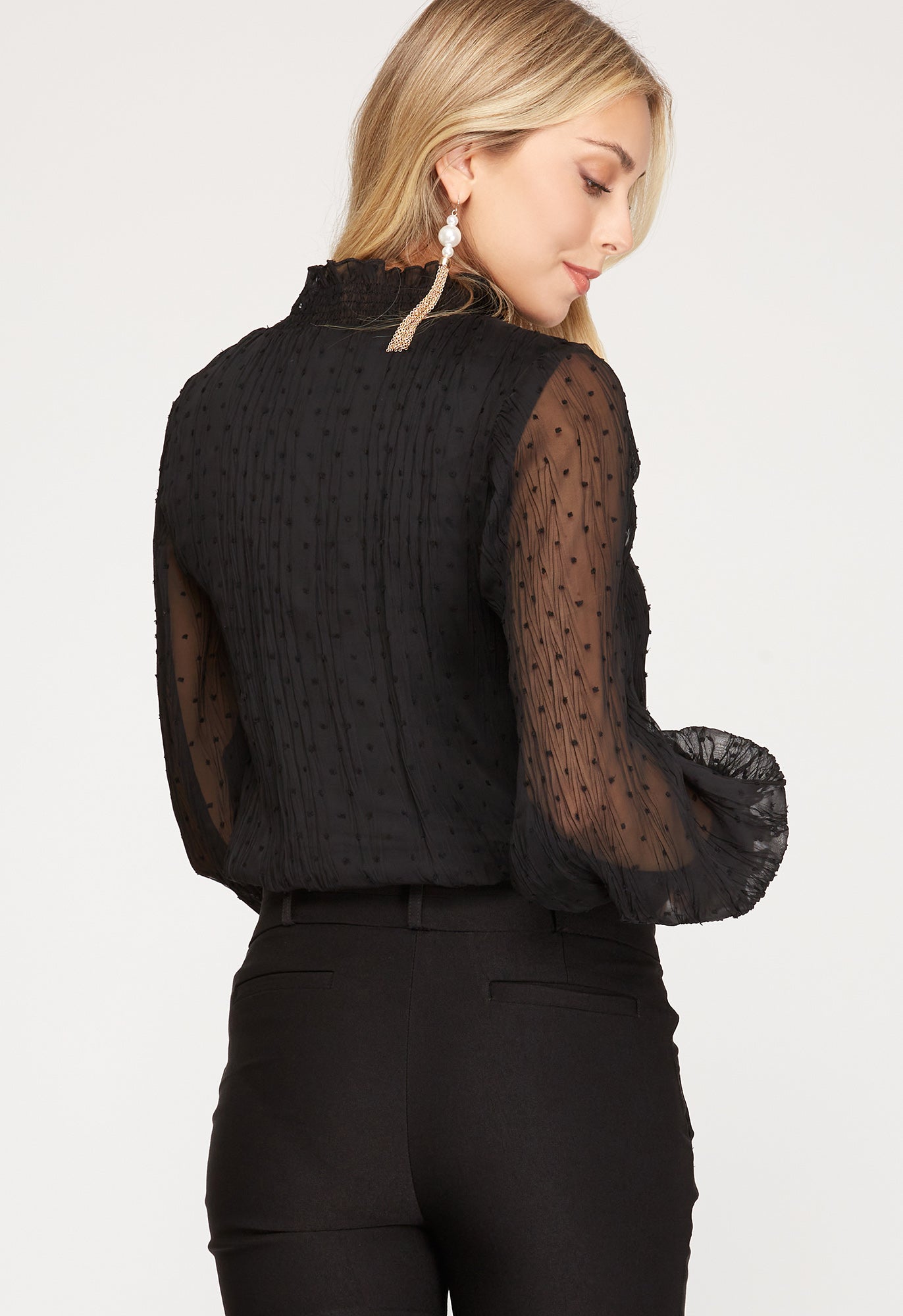 She + Sky Plisse Swiss Dot Bodysuit - Black