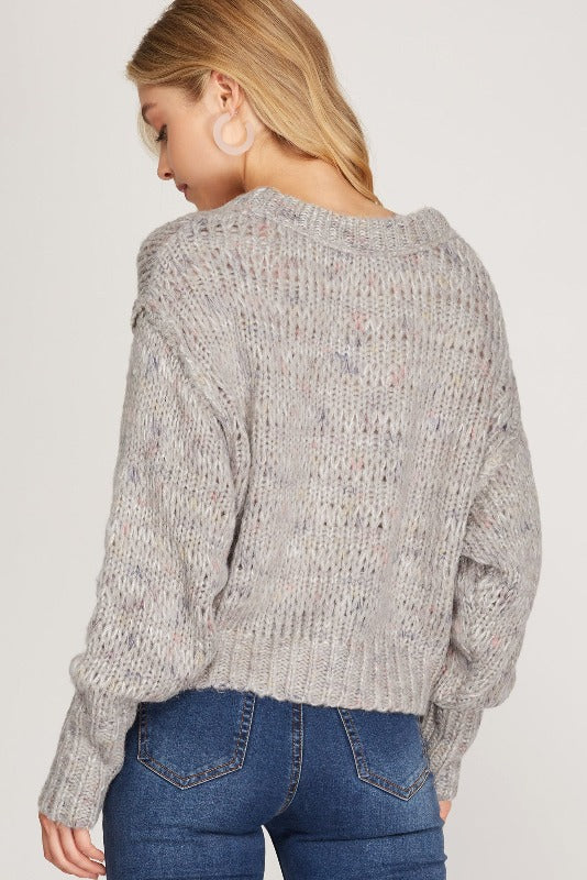 She + Sky Crop Cardigan - Grey Multi