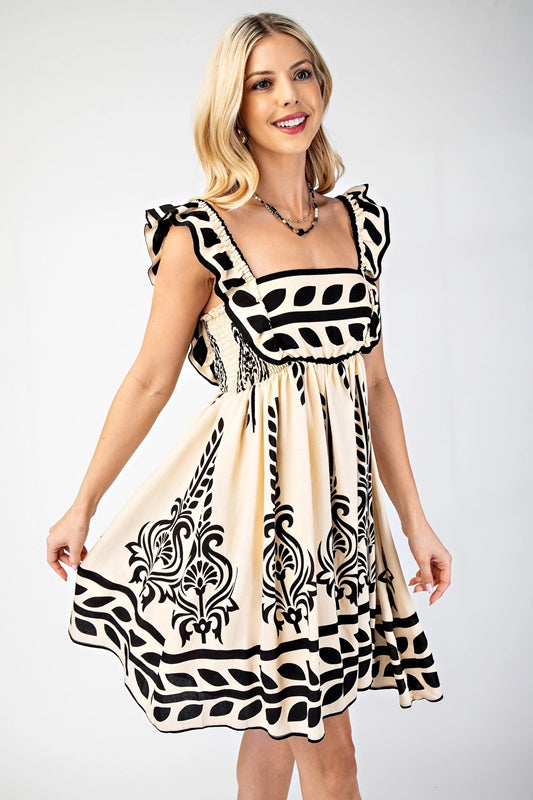 Gigio Print Babydoll Dress - Ecru