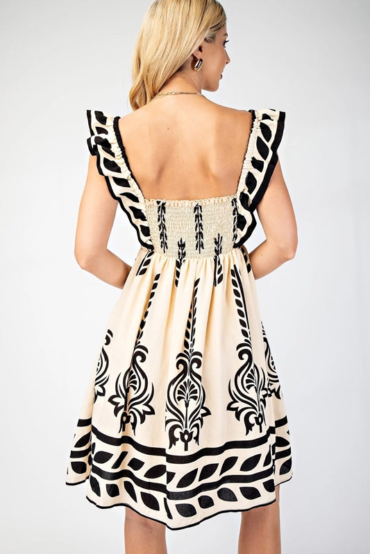 Gigio Print Babydoll Dress - Ecru