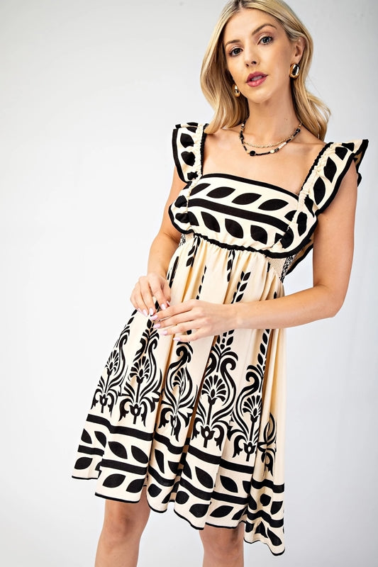 Gigio Print Babydoll Dress - Ecru