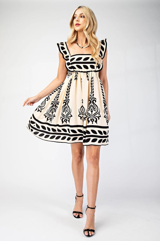 Gigio Print Babydoll Dress - Ecru