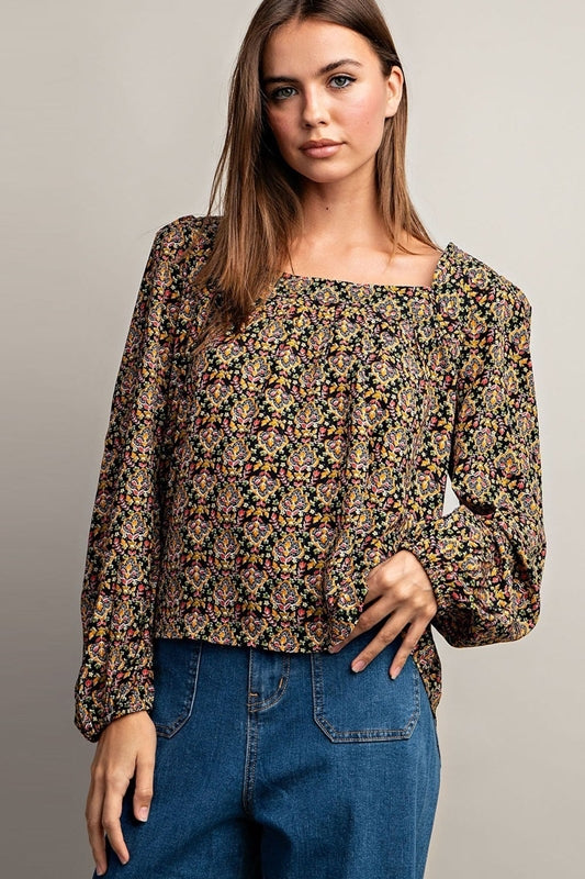 Eesome Floral Metallic Blouse - Black
