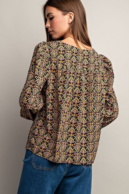 Eesome Floral Metallic Blouse - Black