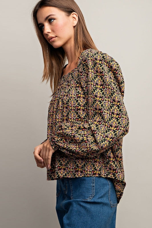 Eesome Floral Metallic Blouse - Black
