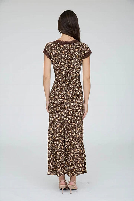 Blu Pepper Floral Lace Trim Maxi Dress - Brown Multi