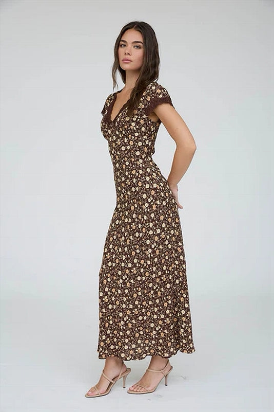 Blu Pepper Floral Lace Trim Maxi Dress - Brown Multi