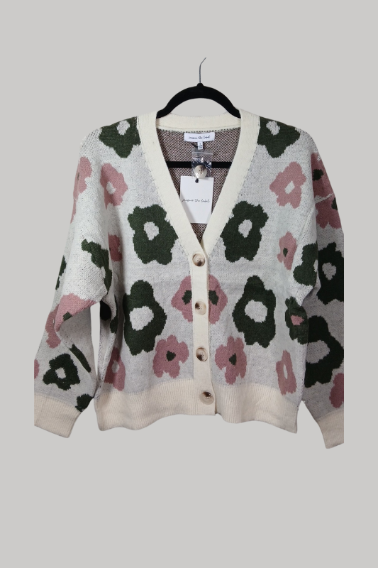 Jacquie the Label Intarsia Cardigan Sweater - Natural