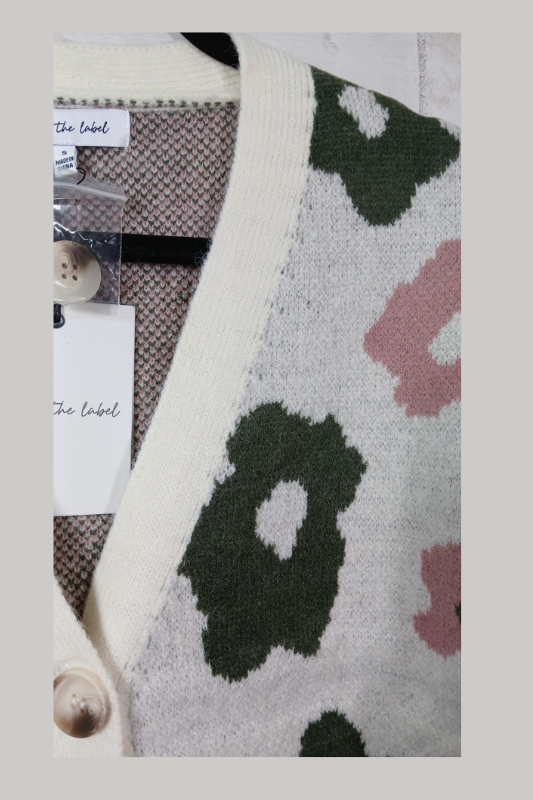 Jacquie the Label Intarsia Cardigan Sweater - Natural