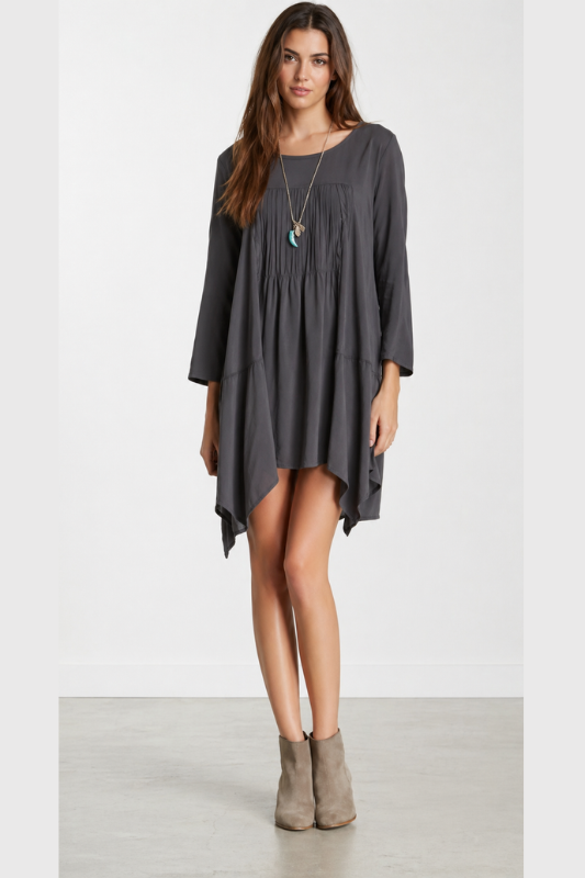 Monoreno Arrow Embroidered Handkerchief Tunic - Charcoal