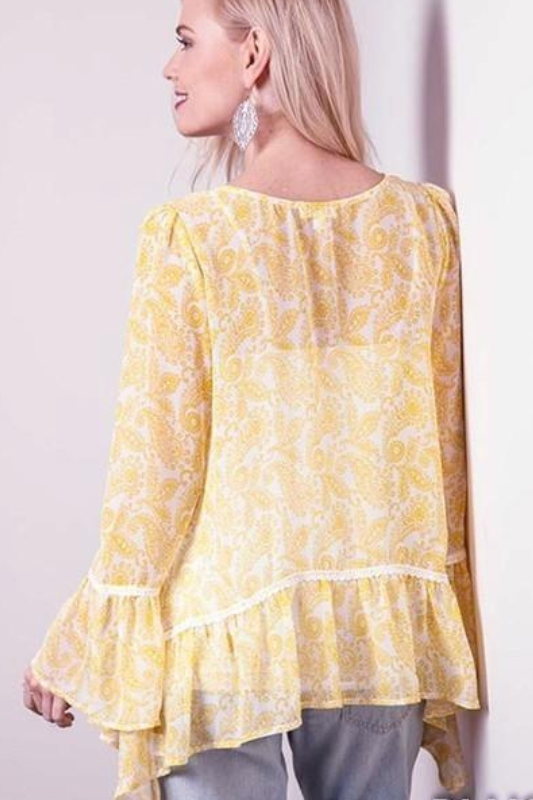Kori Ruffle Hem Sheer Blouse - Yellow