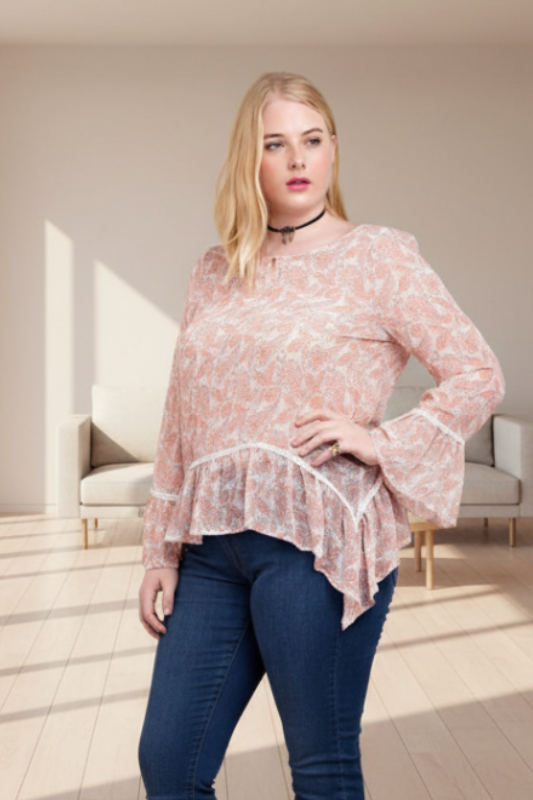 Kori Ruffle Hem Sheer Top - Dusty Pink