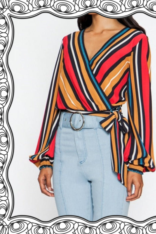 Flying Tomato Striped Wrap Crop Blouse