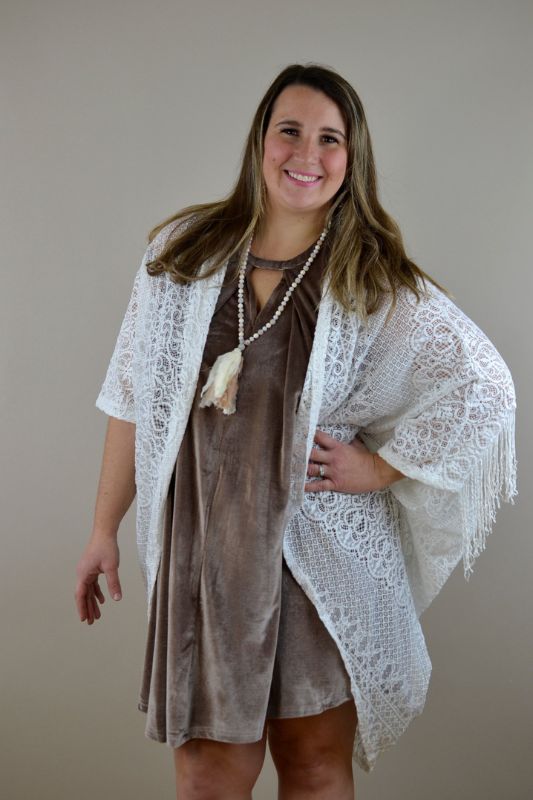 Honey Punch Lace Fringe Shrug Cardigan - Coconut