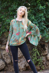 Angie Boho Bell Sleeve Green Top