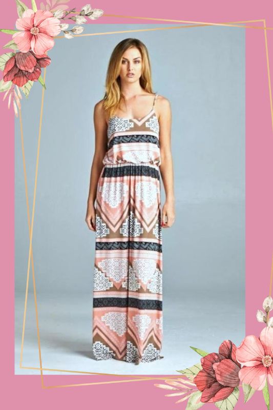 Strappy Maxi Dress Ethnic Print - Pink Multi