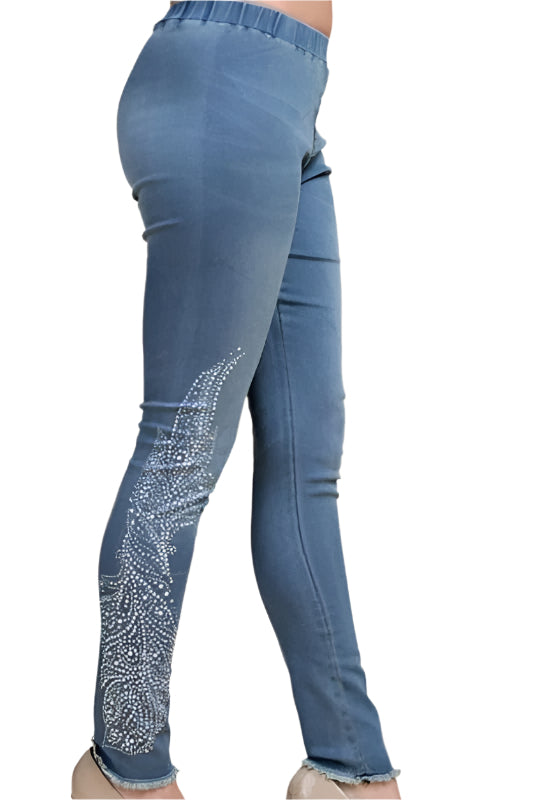 Vocal Denim Silver Rhinestone Leggings - Denim