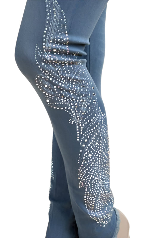 Vocal Denim Silver Rhinestone Leggings - Denim