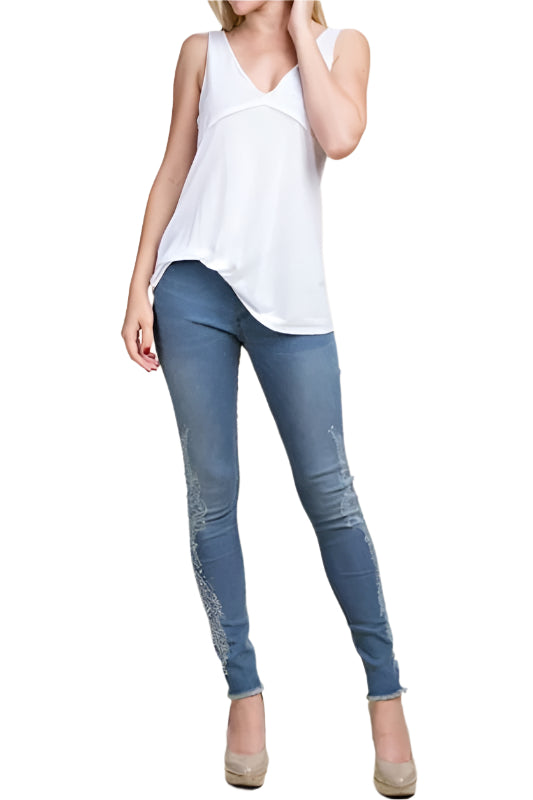 Vocal Denim Silver Rhinestone Leggings - Denim