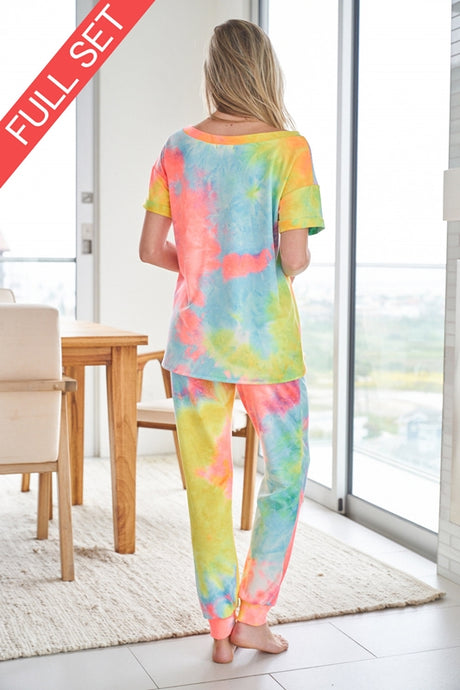 Jammie Jogger Pajama Set - Neon Multi Tie Dye