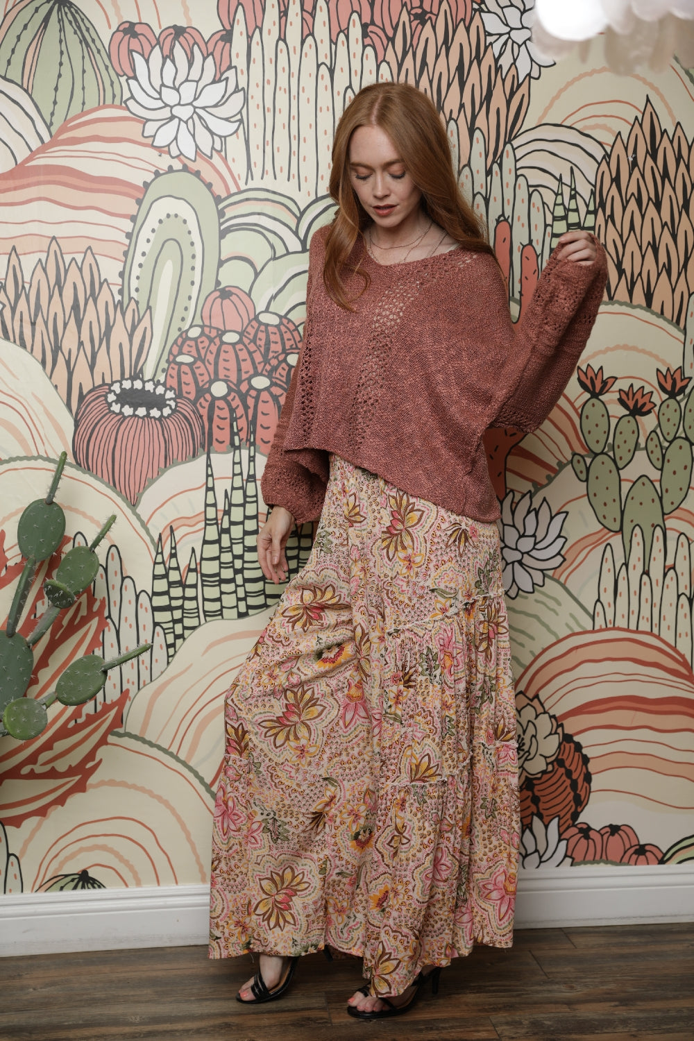 Angie Flower Tropical Boho Wide Palazzo Pants - Cream